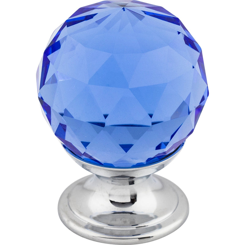 Blue Crystal Knob 1 1/8 Inch Polished Chrome Base